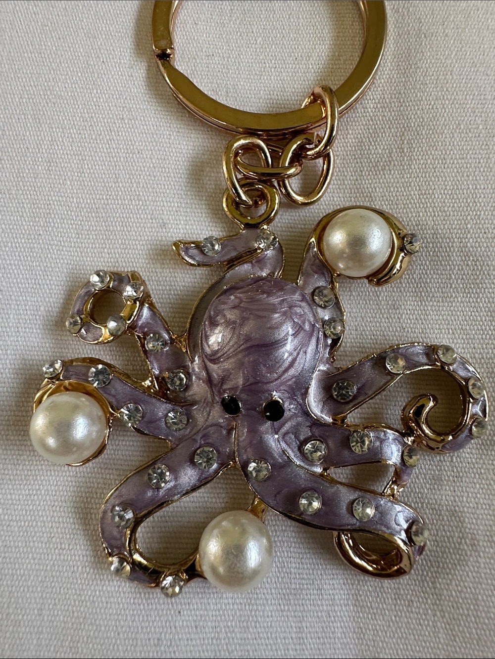 Lavender Octopus Keychain Purse Jewelry with Pearl & Crystal Accents